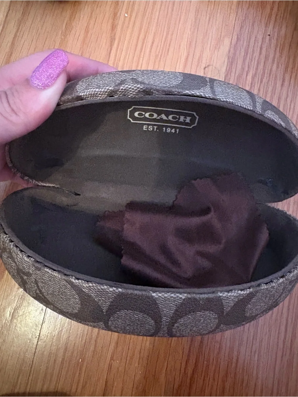 COACH Signature Pattern Sunglasses Case in Brown and Black